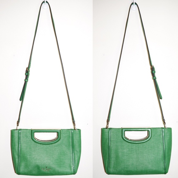 Kate Spade Alexia Green Straw Crossbody Clutch Bag Purse - Picture 3 of 9